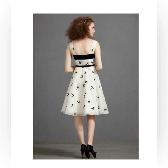 BHLDN Anthro Dress Hitherto Floating Flock Bird Silk Organza Velvet dress - Picture 3 of 11